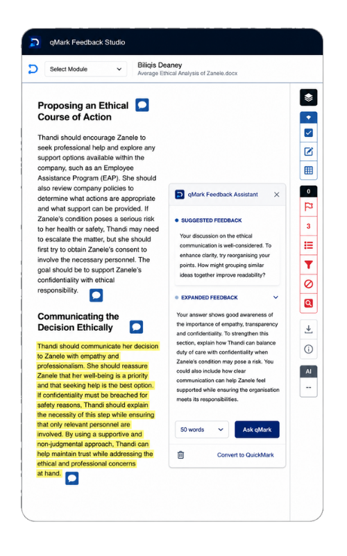 qMark AI-assisted marking interface